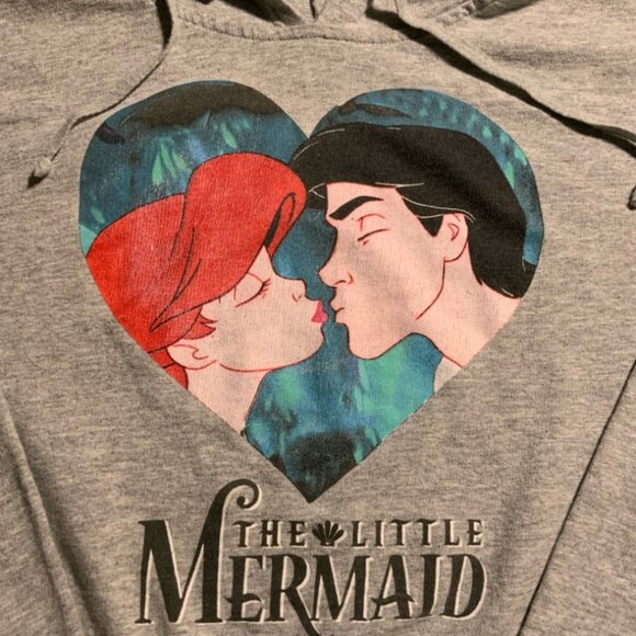 Disney Little Mermaid Women Medium Gray Cropped‎ Pullover Hoodie Sweatshirt (G) - Picture 4 of 8
